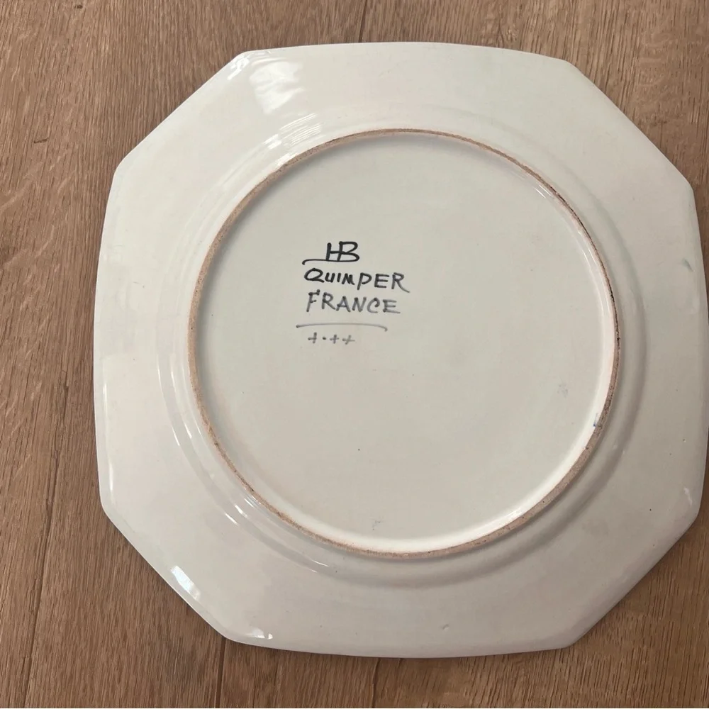 Vintage 1918-1942s HB Quimper France Mistral Blue Dinner‎ Plate Octagonal 10.75”